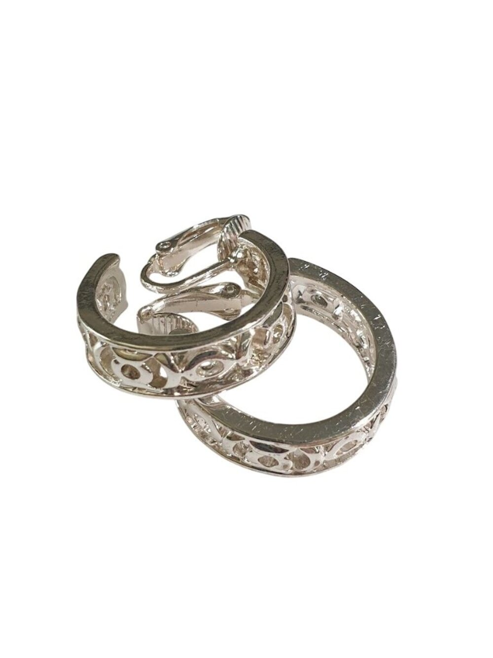 Liz Claiborne Silver Tone Filigree Clip Hoop Earring Jewelry Women Gift Casual